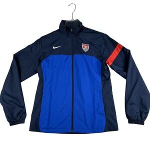 Vtg United States Soccer Jacket Womens Medium Blue Full Zip Windbreaker Nike USA